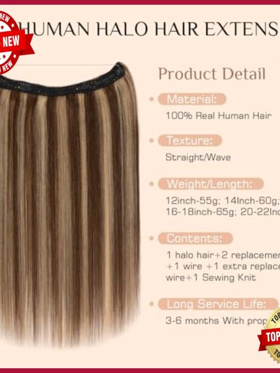 16 Inch Halo Hair Extensions Real Human Hair Remy Invisible Wire Clip main image 5